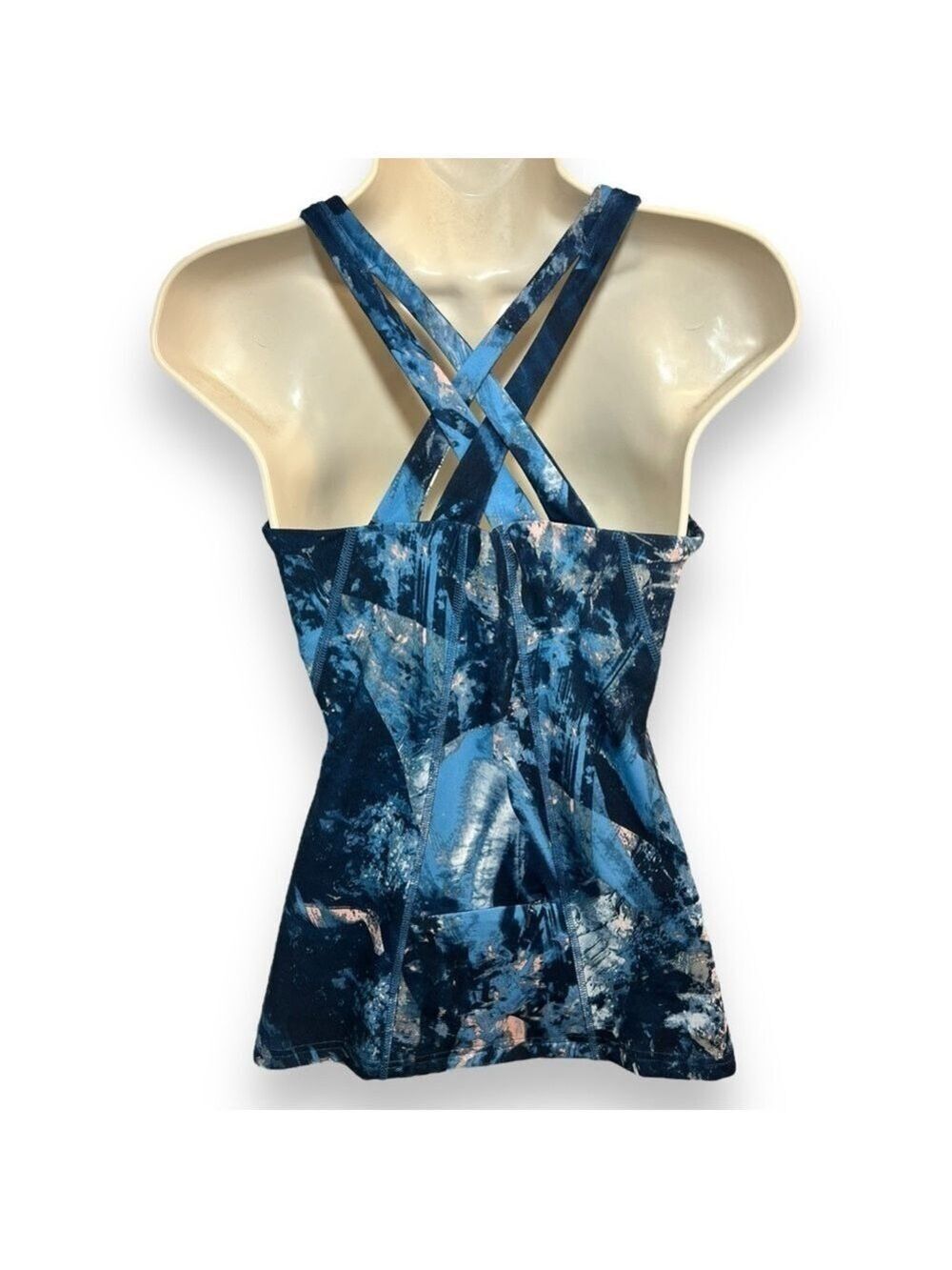 Lucy Active Women’s Built in Bra Criss Cross Tank Blue Marble Size Small - Picture 3 of 5